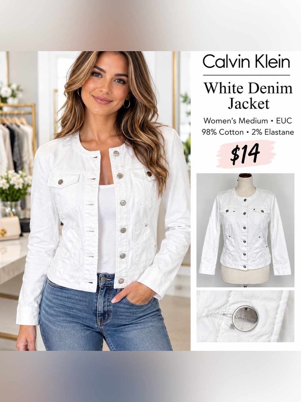 Calvin Klein White Denim Jacket – Women’s Medium